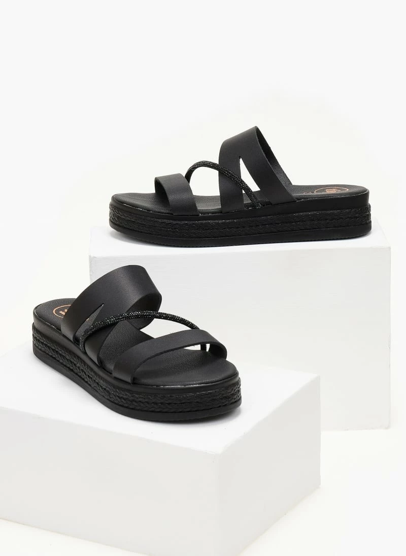 Flatforms δερμάτινα TFP με Strass - Μαύρο 4 Flatforms δερμάτινα TFP με Strass - Μαύρο - Image 2