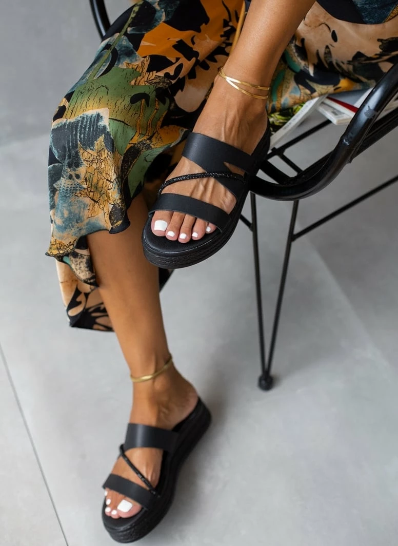 Flatforms δερμάτινα TFP με Strass - Μαύρο 6 Flatforms δερμάτινα TFP με Strass - Μαύρο - Image 4