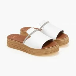 Flatforms δερμάτινα TFP με Strass λουράκι - Λευκό