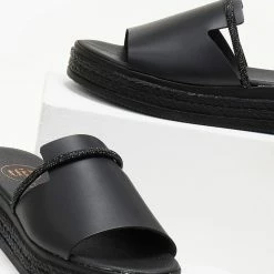 Flatforms δερμάτινα TFP με Strass λουράκι - Μαύρο -Σανδάλια κατάστημα flatforms dermatina tfp me strass louraki 105597 n1xi