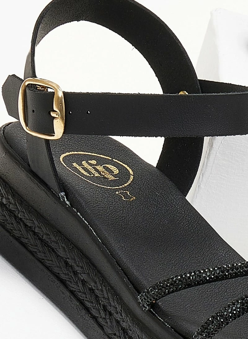 The Fashion Project Flatforms δερμάτινα TFP με Strass χιαστί λουράκια - Μαύρο 5 The Fashion Project Flatforms δερμάτινα TFP με Strass χιαστί λουράκια - Μαύρο - Image 3