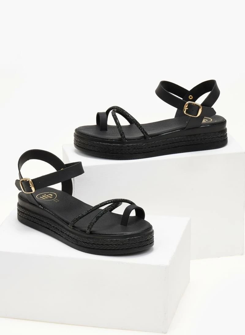 The Fashion Project Flatforms δερμάτινα TFP με Strass χιαστί λουράκια - Μαύρο 6 The Fashion Project Flatforms δερμάτινα TFP με Strass χιαστί λουράκια - Μαύρο - Image 4