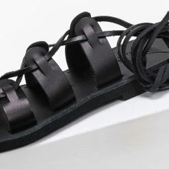 IRIS Πέδιλα δερμάτινα ίσια Lace Up - Μαύρο -Σανδάλια κατάστημα isia dermatina lace up pedila 90632 cowk