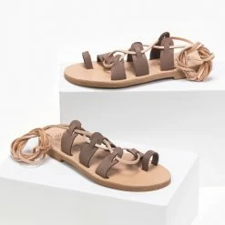 IRIS Πέδιλα δερμάτινα ίσια Lace Up - Πούρο -Σανδάλια κατάστημα isia dermatina lace up pedila 90633 t0c7