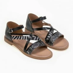 The Fashion Project Πέδιλα ίσια με Animal Print λουράκια - Μαύρο -Σανδάλια κατάστημα isia pedila me animal print lourakia 89741 15l1
