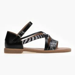 The Fashion Project Πέδιλα ίσια με Animal Print λουράκια - Μαύρο -Σανδάλια κατάστημα isia pedila me animal print lourakia 89741 dc8y