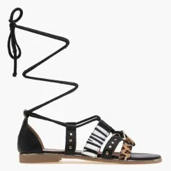 The Fashion Project Πέδιλα Lace Up με Animal Print σχέδιο - Μαύρο