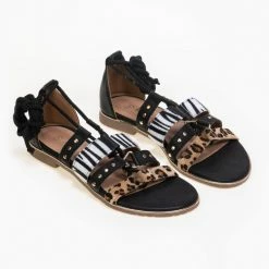 The Fashion Project Πέδιλα Lace Up με Animal Print σχέδιο - Μαύρο -Σανδάλια κατάστημα lace up pedila me animal print sxedio 89724 u8d9
