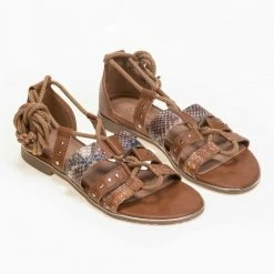 The Fashion Project Πέδιλα Lace Up με Animal Print σχέδιο - Ταμπά -Σανδάλια κατάστημα lace up pedila me animal print sxedio 89725 81xr