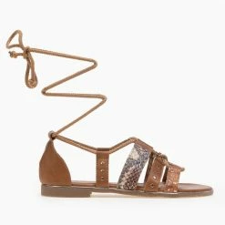 The Fashion Project Πέδιλα Lace Up με Animal Print σχέδιο - Ταμπά -Σανδάλια κατάστημα lace up pedila me animal print sxedio 89725 9jdt