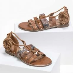 The Fashion Project Πέδιλα Lace Up με Animal Print σχέδιο - Ταμπά -Σανδάλια κατάστημα lace up pedila me animal print sxedio 89725 tik6