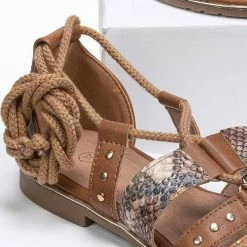 The Fashion Project Πέδιλα Lace Up με Animal Print σχέδιο - Ταμπά -Σανδάλια κατάστημα lace up pedila me animal print sxedio 89725 wxbt