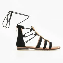 The Fashion Project Σανδάλια Lace Up με πέτρες - Μαύρο -Σανδάλια κατάστημα lace up sandalia me petres 90261 ck6l