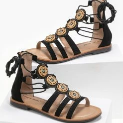 The Fashion Project Σανδάλια Lace Up με πέτρες - Μαύρο