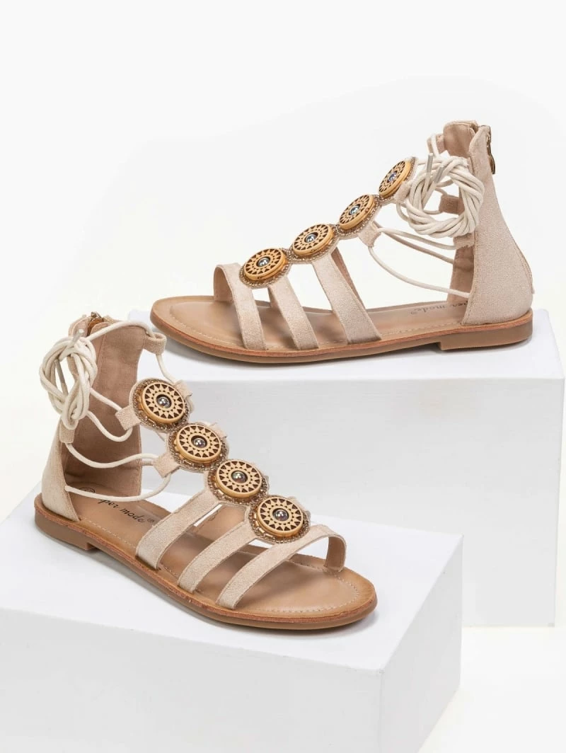 The Fashion Project Σανδάλια Lace Up με πέτρες - Μπεζ 6 The Fashion Project Σανδάλια Lace Up με πέτρες - Μπεζ - Image 4