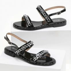 The Fashion Project Πέδιλα λουστρίνι φλατ με αλυσίδα - Μαύρο 8 The Fashion Project Πέδιλα λουστρίνι φλατ με αλυσίδα - Μαύρο -Σανδάλια κατάστημα loustrini flat pedila me alusida 90287 9jdj