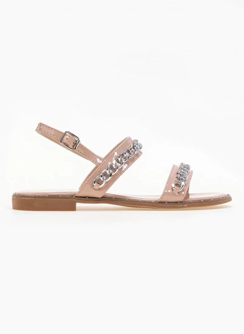The Fashion Project Πέδιλα λουστρίνι φλατ με αλυσίδα - Nude 6 The Fashion Project Πέδιλα λουστρίνι φλατ με αλυσίδα - Nude - Image 4