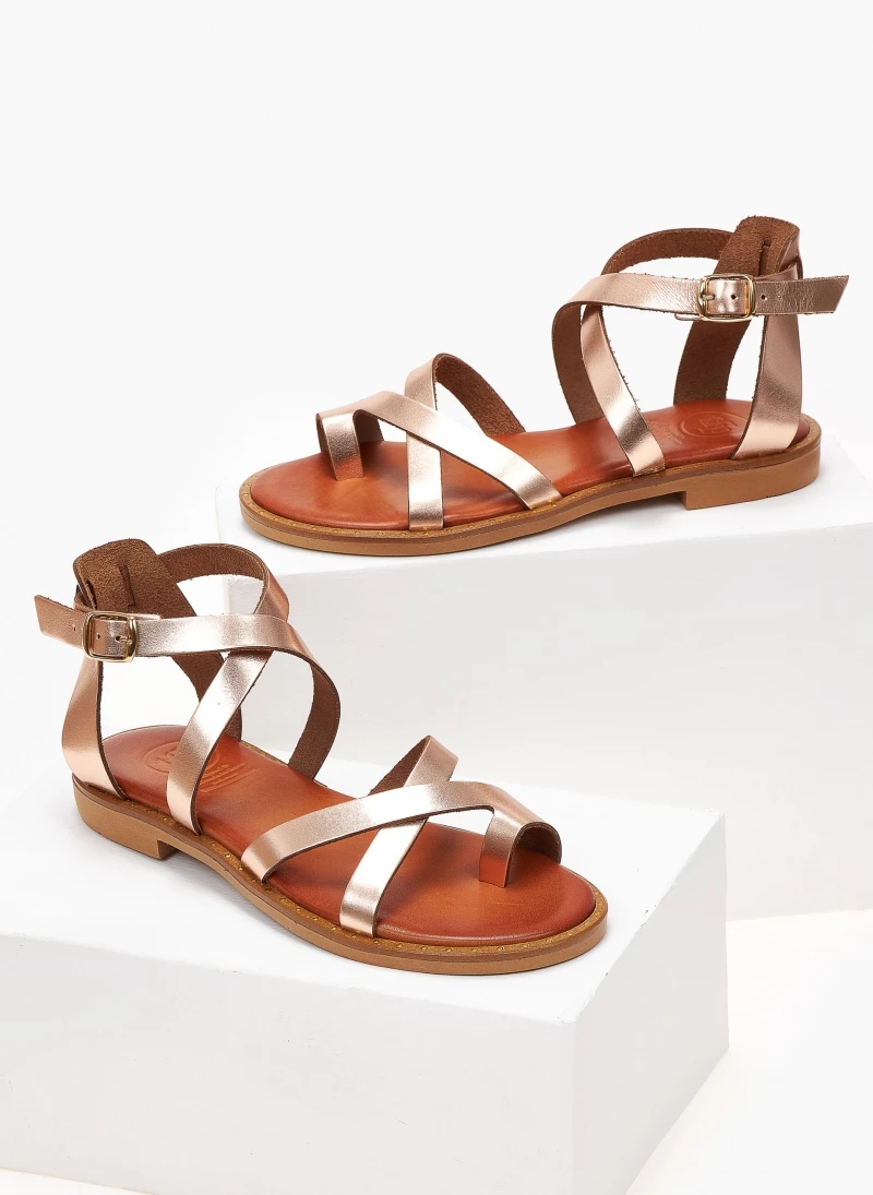 Πέδιλα δερμάτινα Tfp φλατ με δέσιμο στο πλάι - Χαλκός 5 Πέδιλα δερμάτινα Tfp φλατ με δέσιμο στο πλάι - Χαλκός - Image 3