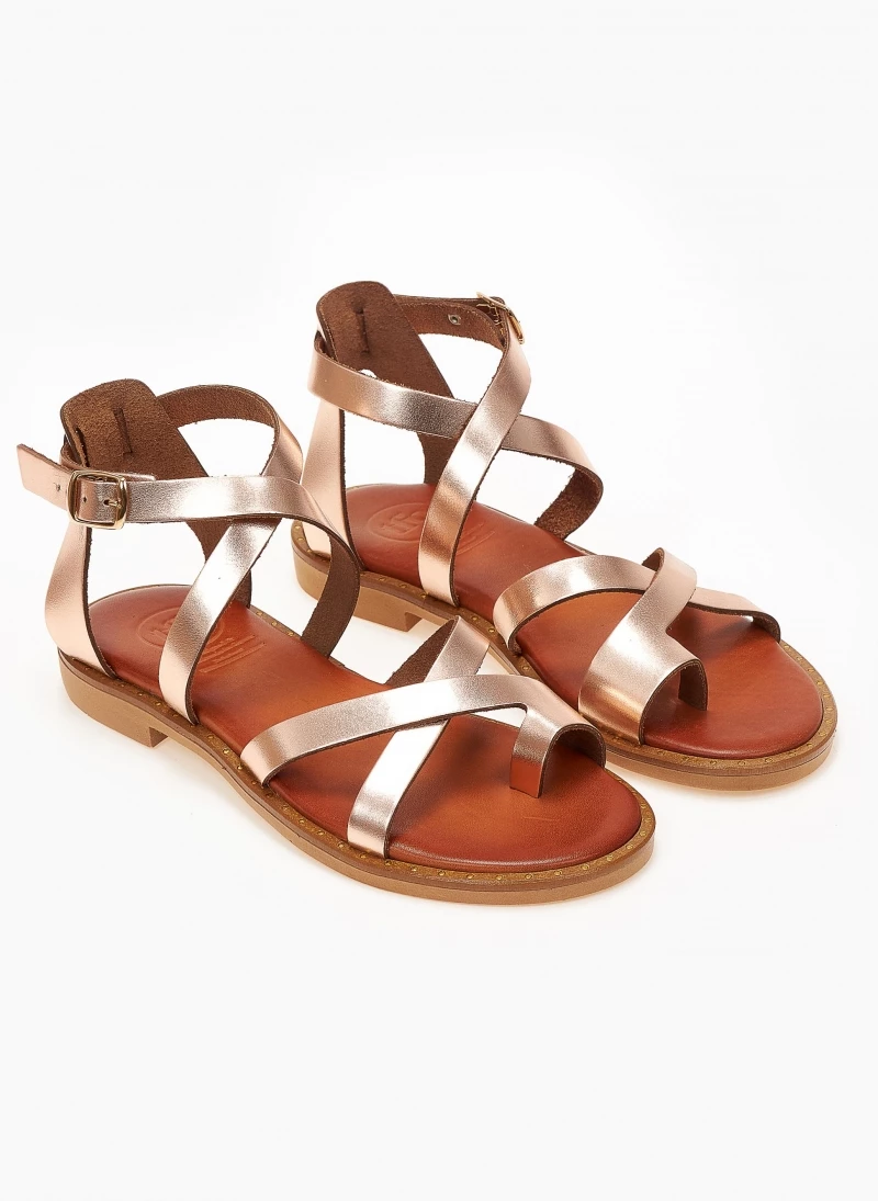 Πέδιλα δερμάτινα Tfp φλατ με δέσιμο στο πλάι - Χαλκός 7 Πέδιλα δερμάτινα Tfp φλατ με δέσιμο στο πλάι - Χαλκός - Image 5