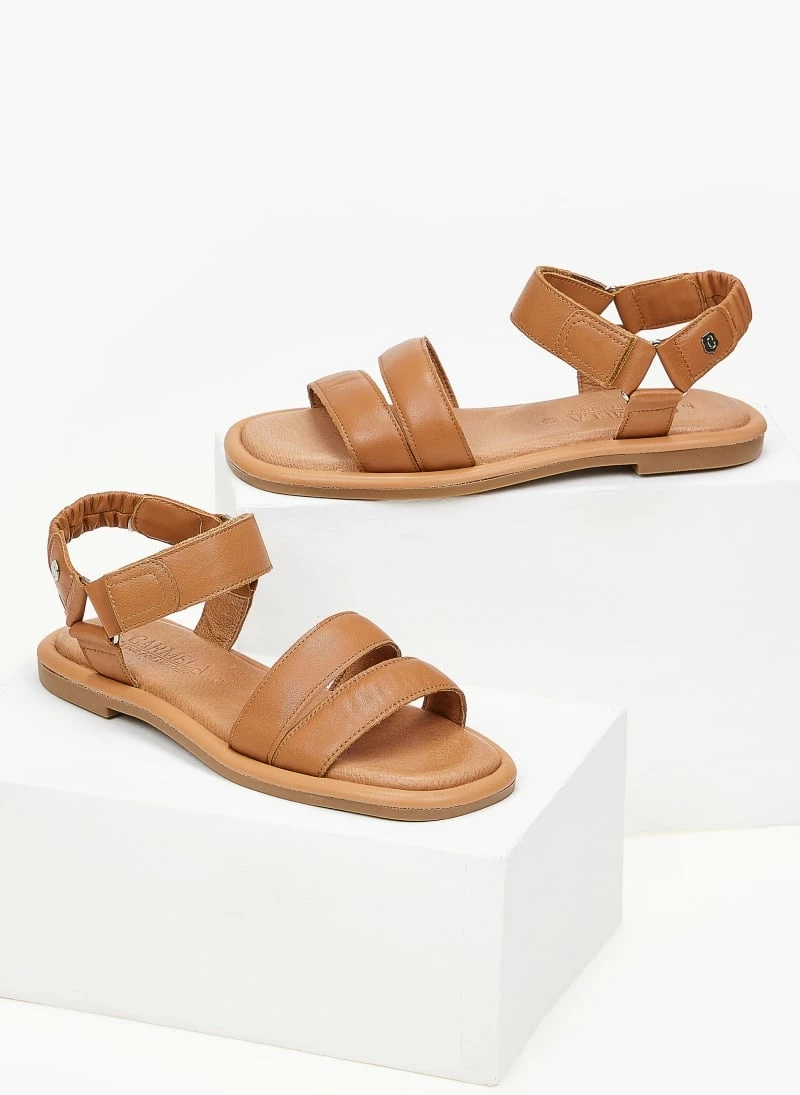 CARMELA Πέδιλα δερμάτινα φλατ με διπλή φάσα 68558 - Κάμελ 5 CARMELA Πέδιλα δερμάτινα φλατ με διπλή φάσα 68558 - Κάμελ - Image 3