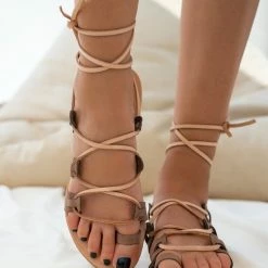 IRIS Πέδιλα δερμάτινα ίσια Lace Up - Πούρο