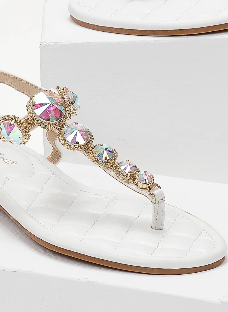 The Fashion Project Πέδιλα φλατ με μεγάλα στρας - Λευκό 6 The Fashion Project Πέδιλα φλατ με μεγάλα στρας - Λευκό - Image 4