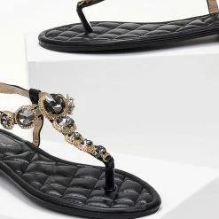 The Fashion Project Πέδιλα φλατ με μεγάλα στρας - Μαύρο