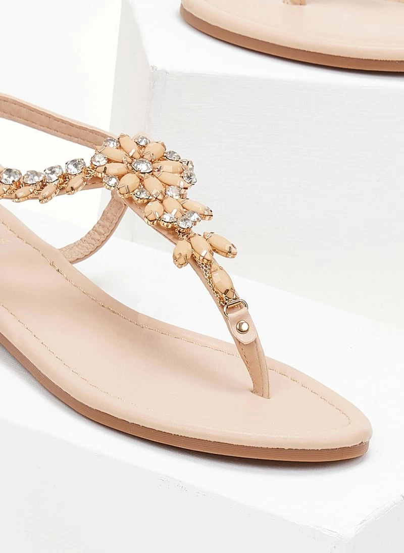 The Fashion Project Πέδιλα φλατ με στρας - Μπεζ 4 The Fashion Project Πέδιλα φλατ με στρας - Μπεζ - Image 2