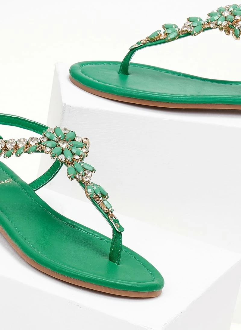 The Fashion Project Πέδιλα φλατ με στρας - Πράσινο 3 The Fashion Project Πέδιλα φλατ με στρας - Πράσινο