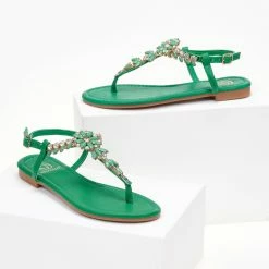 The Fashion Project Πέδιλα φλατ με στρας - Πράσινο 8 The Fashion Project Πέδιλα φλατ με στρας - Πράσινο -Σανδάλια κατάστημα pedila flat me stras 104786 60oo