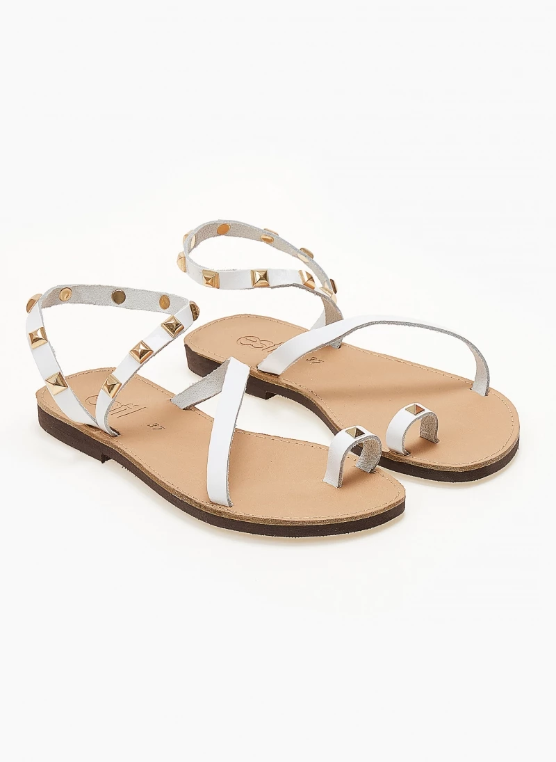 Estil Πέδιλα ίσια δερμάτινα με τρουκς - Λευκό 8 Estil Πέδιλα ίσια δερμάτινα με τρουκς - Λευκό - Image 6