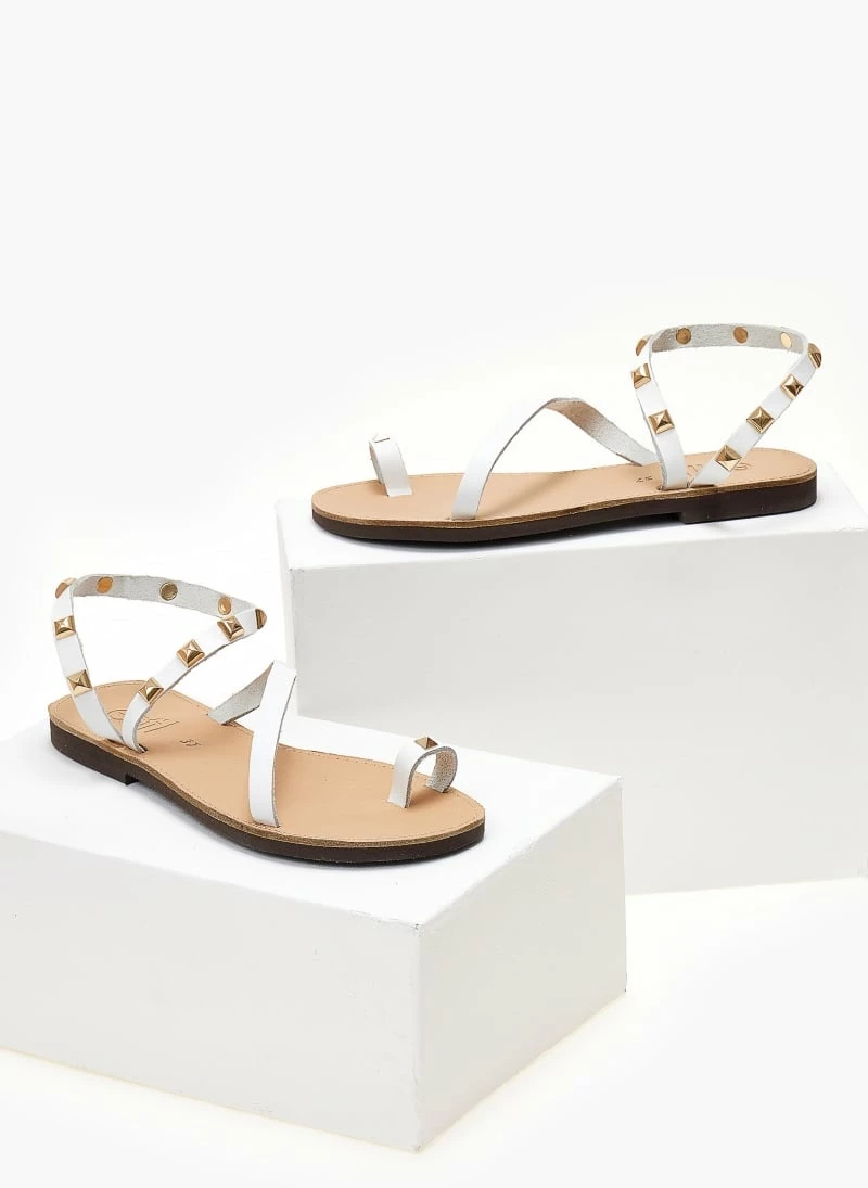Estil Πέδιλα ίσια δερμάτινα με τρουκς - Λευκό 4 Estil Πέδιλα ίσια δερμάτινα με τρουκς - Λευκό - Image 2