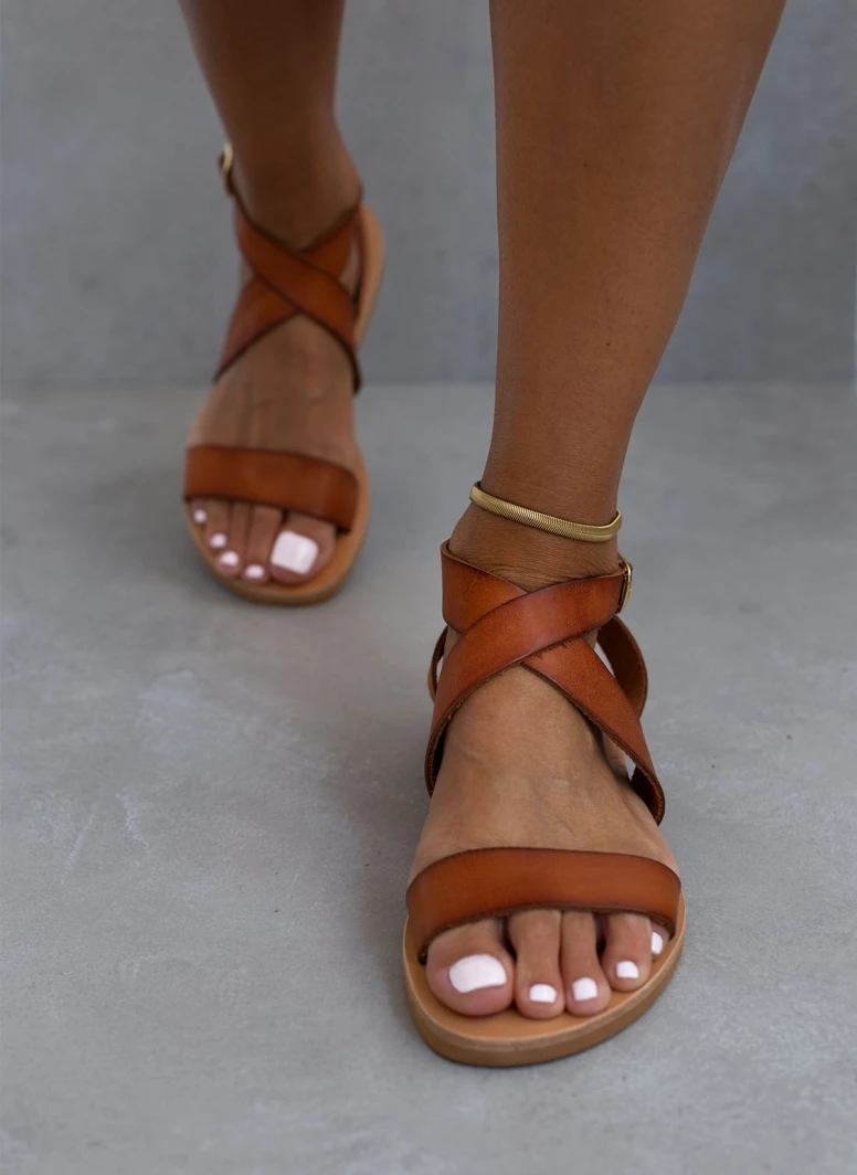 IRIS Πέδιλα ίσια χειροποίητα δερμάτινα - Καφέ 3 IRIS Πέδιλα ίσια χειροποίητα δερμάτινα - Καφέ