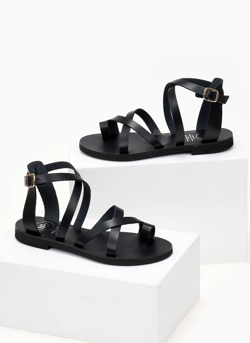 Πέδιλα TFP Flat δερμάτινα με χιαστί δέσιμο - Μαύρο 4 Πέδιλα TFP Flat δερμάτινα με χιαστί δέσιμο - Μαύρο - Image 2