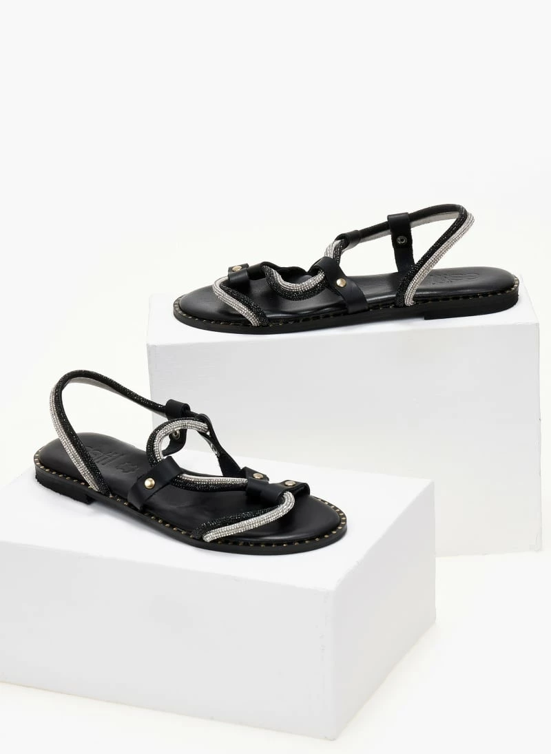 Σανδάλια δερμάτινα ESTIL με διπλή σειρά Strass - Μαύρο 6 Σανδάλια δερμάτινα ESTIL με διπλή σειρά Strass - Μαύρο - Image 4