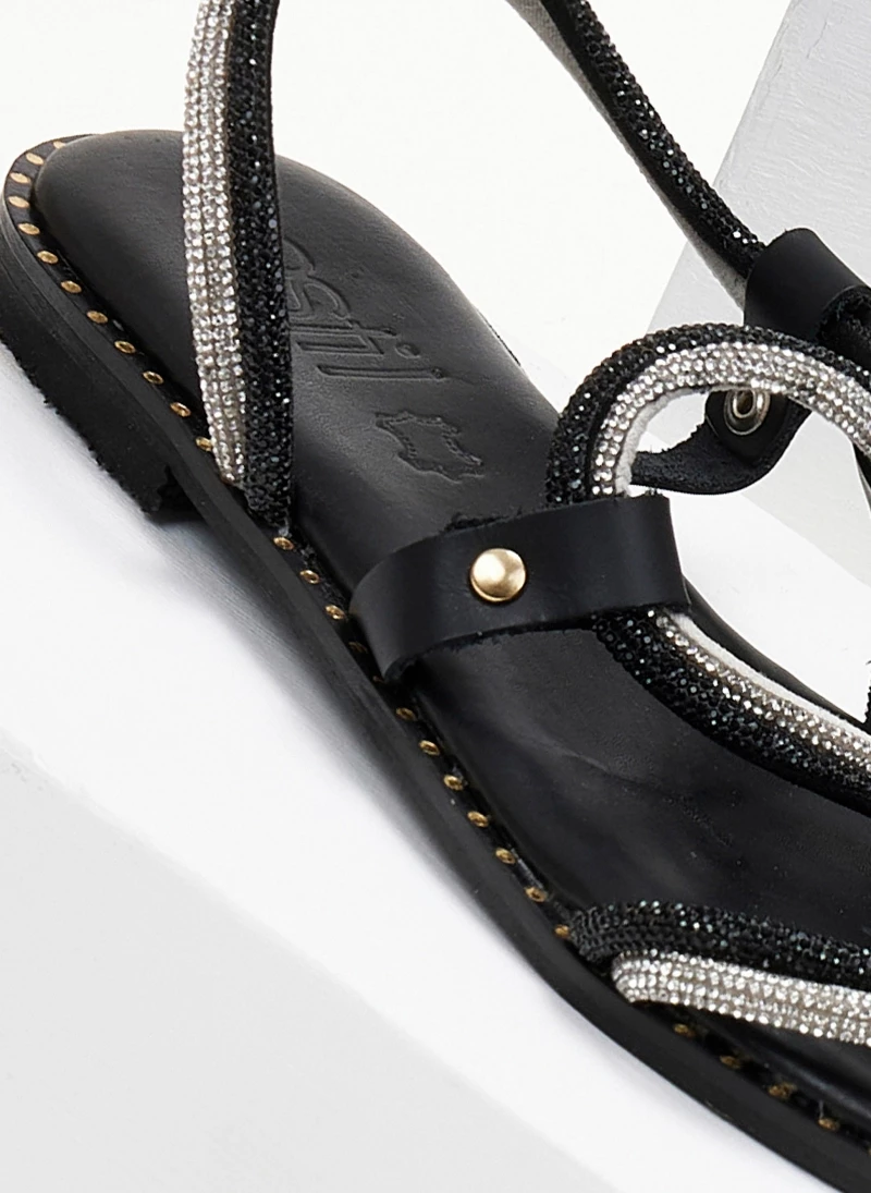 Σανδάλια δερμάτινα ESTIL με διπλή σειρά Strass - Μαύρο 5 Σανδάλια δερμάτινα ESTIL με διπλή σειρά Strass - Μαύρο - Image 3