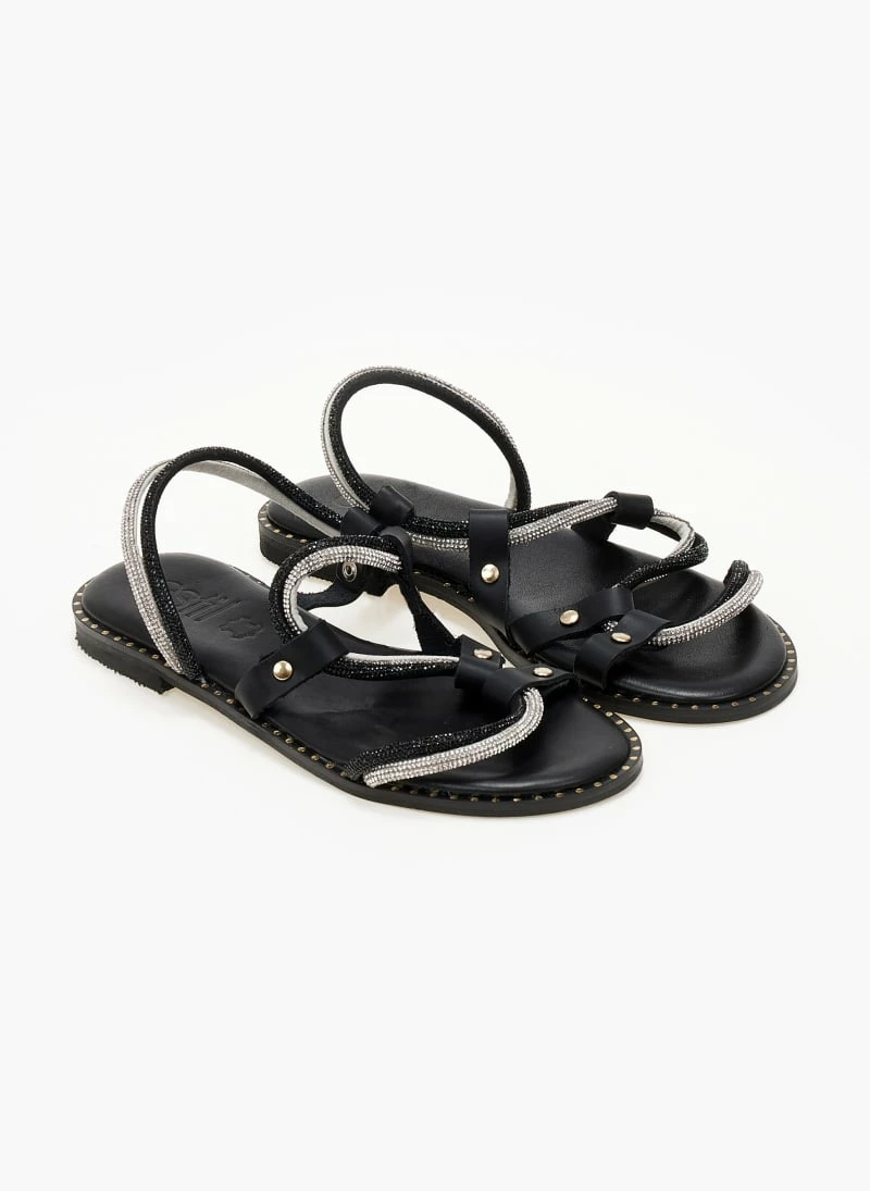 Σανδάλια δερμάτινα ESTIL με διπλή σειρά Strass - Μαύρο 4 Σανδάλια δερμάτινα ESTIL με διπλή σειρά Strass - Μαύρο - Image 2