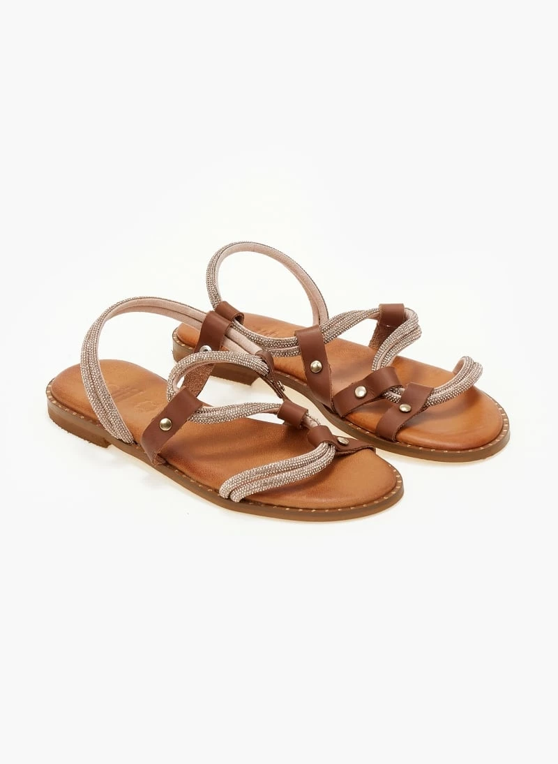 Σανδάλια δερμάτινα ESTIL με διπλή σειρά Strass - Χαλκός 4 Σανδάλια δερμάτινα ESTIL με διπλή σειρά Strass - Χαλκός - Image 2