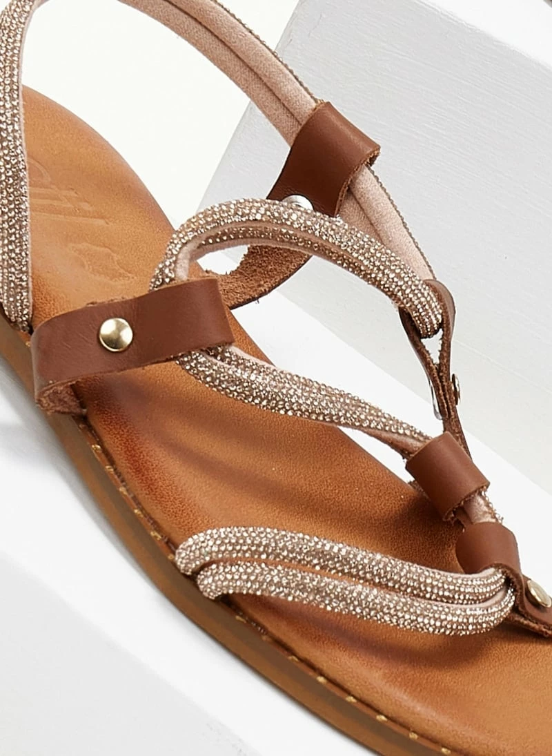 Σανδάλια δερμάτινα ESTIL με διπλή σειρά Strass - Χαλκός 6 Σανδάλια δερμάτινα ESTIL με διπλή σειρά Strass - Χαλκός - Image 4