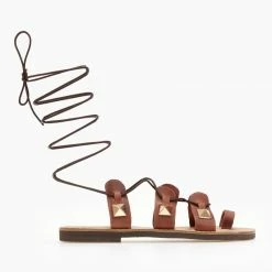 Σανδάλια δερμάτινα ESTIL με Lace Up δέσιμο - Ταμπά