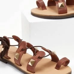 Σανδάλια δερμάτινα ESTIL με Lace Up δέσιμο - Ταμπά -Σανδάλια κατάστημα sandalia dermatina estil me lace up desimo 104906 tty3