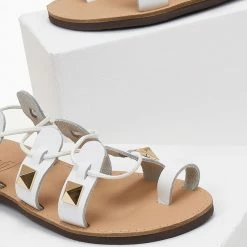 Σανδάλια δερμάτινα ESTIL με Lace Up δέσιμο - Λευκό -Σανδάλια κατάστημα sandalia dermatina estil me lace up desimo 104943 4xct