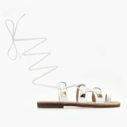 Σανδάλια δερμάτινα ESTIL με Lace Up δέσιμο - Λευκό