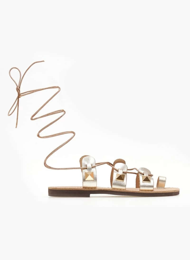 Σανδάλια δερμάτινα ESTIL με Lace Up δέσιμο - Χρυσό 8 Σανδάλια δερμάτινα ESTIL με Lace Up δέσιμο - Χρυσό - Image 6