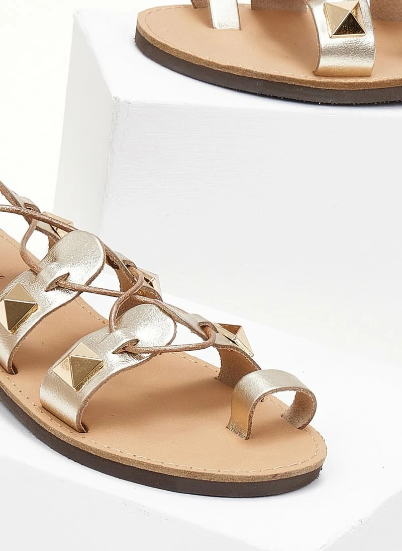 Σανδάλια δερμάτινα ESTIL με Lace Up δέσιμο - Χρυσό 4 Σανδάλια δερμάτινα ESTIL με Lace Up δέσιμο - Χρυσό - Image 2