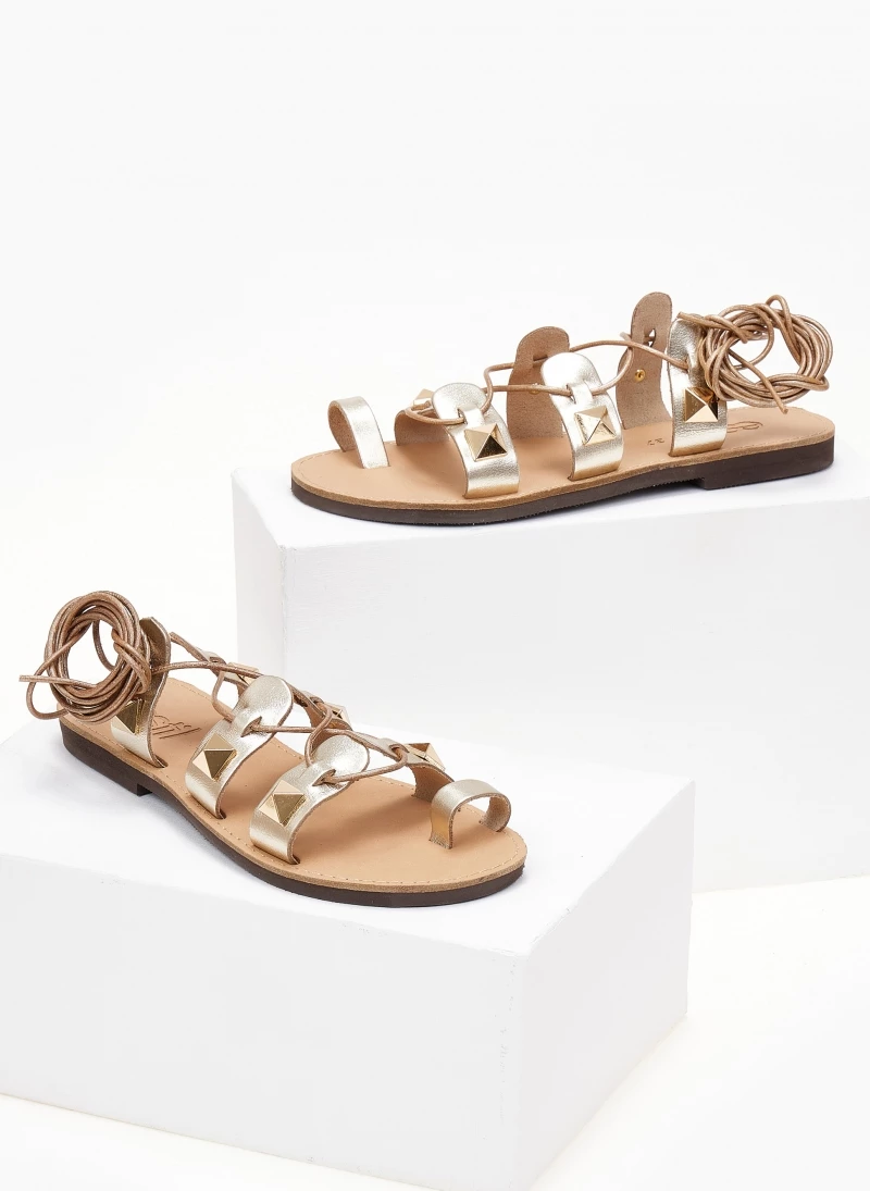 Σανδάλια δερμάτινα ESTIL με Lace Up δέσιμο - Χρυσό 5 Σανδάλια δερμάτινα ESTIL με Lace Up δέσιμο - Χρυσό - Image 3
