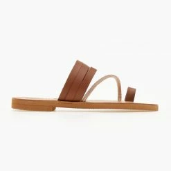 Σανδάλια δερμάτινα ESTIL με λοξό Strass λουράκι - Ταμπά