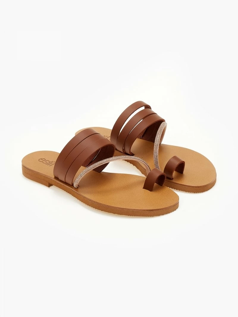 Σανδάλια δερμάτινα ESTIL με λοξό Strass λουράκι - Ταμπά 4 Σανδάλια δερμάτινα ESTIL με λοξό Strass λουράκι - Ταμπά - Image 2