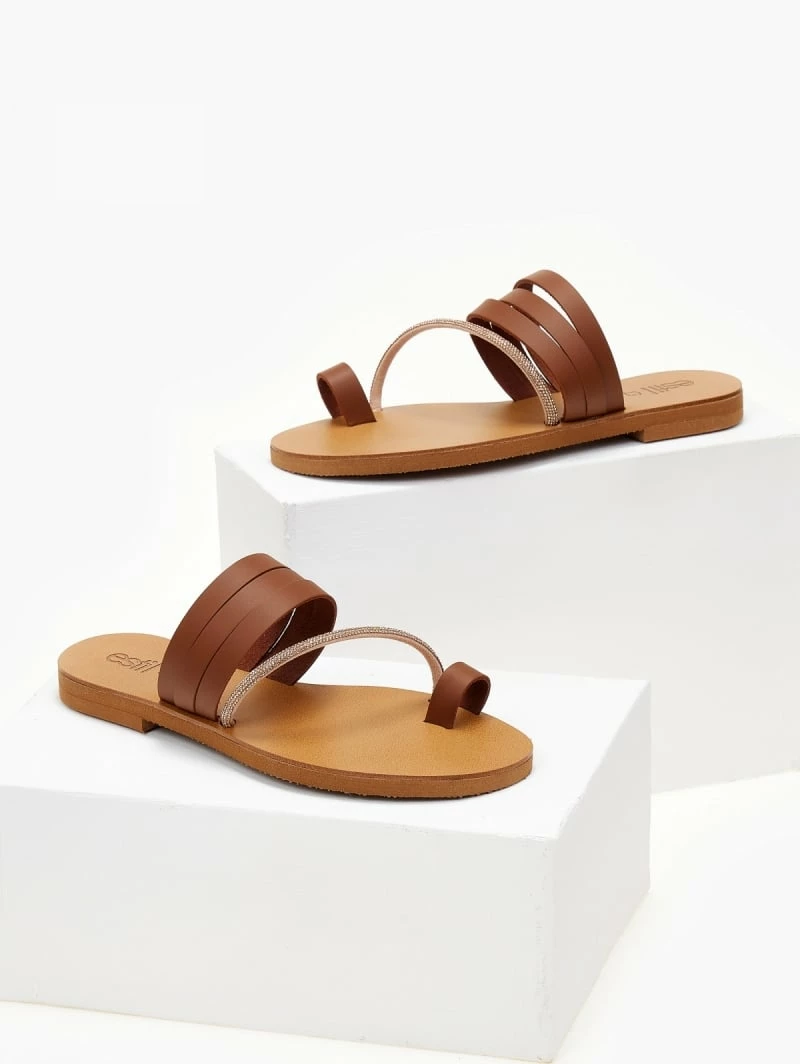 Σανδάλια δερμάτινα ESTIL με λοξό Strass λουράκι - Ταμπά 5 Σανδάλια δερμάτινα ESTIL με λοξό Strass λουράκι - Ταμπά - Image 3