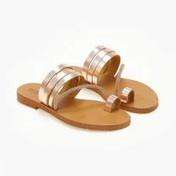 Σανδάλια δερμάτινα ESTIL με λοξό Strass λουράκι - Χαλκός